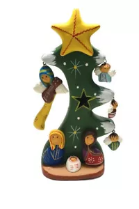 Handmade Unique Unusual Ceramic Green Christmas Tree with Musical Angels 7” - Picture 1 of 8