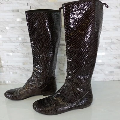 Giuseppe Zanotti Boots Leather 39 8 Flat Western Knee High Tall Snakeskin Snake - Image 1 of 4