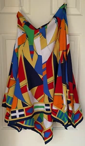 RALPH LAUREN VINTAGE SKIRT IN BRIGHT MULTI-COLOR FLAG PRINT HANDKERCHIEF CUT 8 - Picture 1 of 8