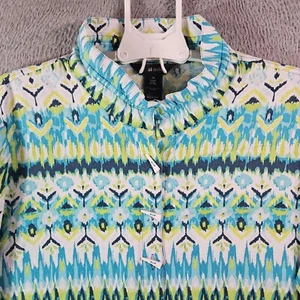 NWT Ali Miles Shirt Tunic Top Women 1X Linen Blend Button Up Colorful Geometric - Picture 1 of 14