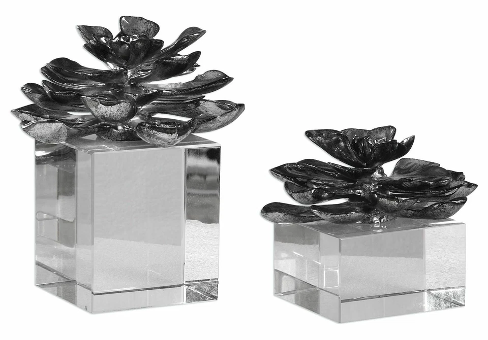 Flores plateadas metálicas de loto indio Uttermost S/2 Foto 1 de 1