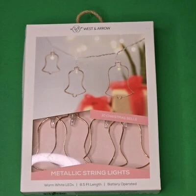 Nuevas campanas de Navidad West & Arrow metálicas cálidas luces LED cadena luces  Foto 1 de 3