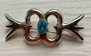 Vintage Navajo Turquoise Sterling Silver Brooch Pin Sandcast marked JEC - Picture 1 of 10