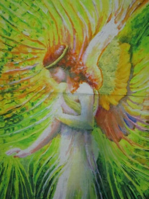ANGEL ANGELS HALO WINGS BRIGHT COLORS DIGITAL ART PRINTING COTTON FABRIC PANEL - Image 1 of 4