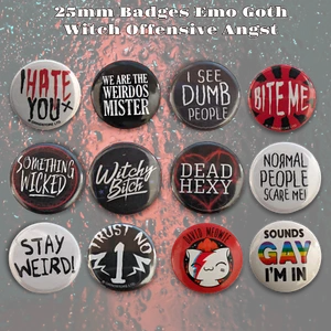 25mm Small Button Badges Collectable Goth Emo Witch Cult Angst Gay Funny - Picture 1 of 1