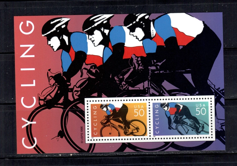 #3119  1996  50-cent  Cycling souvenir sheet of 2 MNH - Image 1 of 1