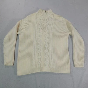 Lands End Sweater Womens Large White Quarter Zip Fisherman Thick Knit Pullover - Picture 1 of 19
