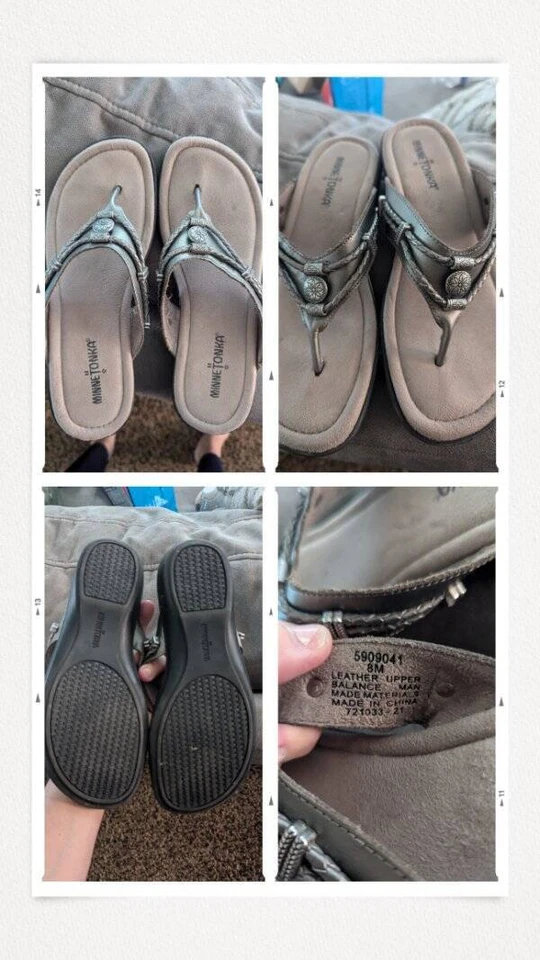 Sandalias Tanga Minnetonka Silverthorne Talla 8 Plateadas 360 Cómodas Cuero Foto 1 de 1