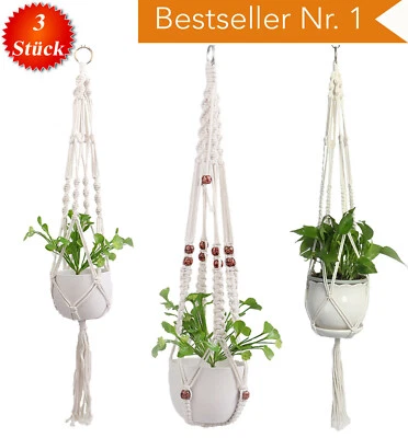 Premium Makramee Blumenampel Blumentopf Garten Balkon BOHO Hängeampel Wandbehang - Bild 1 von 4