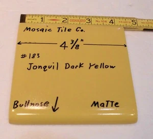 1 pc. Matte Jonquil Dark Yellow: Bullnose Ceramic Tile 4-3/8" by Mosaic Co. NOS - Picture 1 of 22