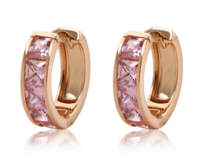 Luxus Ohrringe Creolen Zirkonia Kristalle Rosa 750er Gold 18K vergoldet - Bild 1 von 4