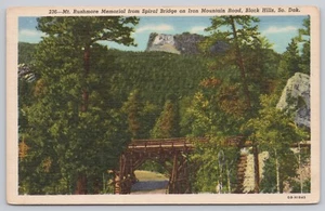 Mt Rushmore Spiral Bridge Iron Mountain Black Hills South Dakota Linen Postcard - Picture 1 of 2