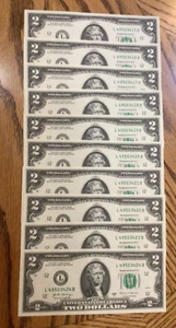 10 UNCIRCULATED ($2 BILLS) TWO DOLLAR BILLS SEQUENTIAL ORDER - Picture 1 of 3