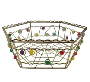 Cesta decorativa de metal de colección con cuentas multicolores acento 6 caras 8 1/2" x 2 5/8" - Imagen 1 de 16