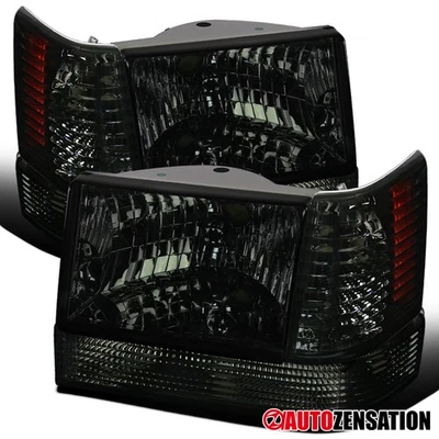 Fit 93-96 Jeep Grand Cherokee Smoke Headlights+Bumper Corner Signal Lamps 6PC - Image 1 of 4