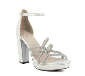 Sugar Women's Petal Faux Leather Block Heel Pumps Silver Shimmer Fabric Size 6.5 - Picture 1 of 3