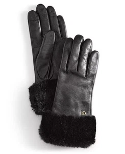 Cole Haan Womens Black Leather Cuff Tech Gloves Size M SKU 0001 - Picture 1 of 1