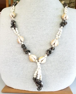 Vintage Cowrie Umbonium Conch Sea Shell Bead Y Drop Necklace 30" Claspless - Picture 1 of 5
