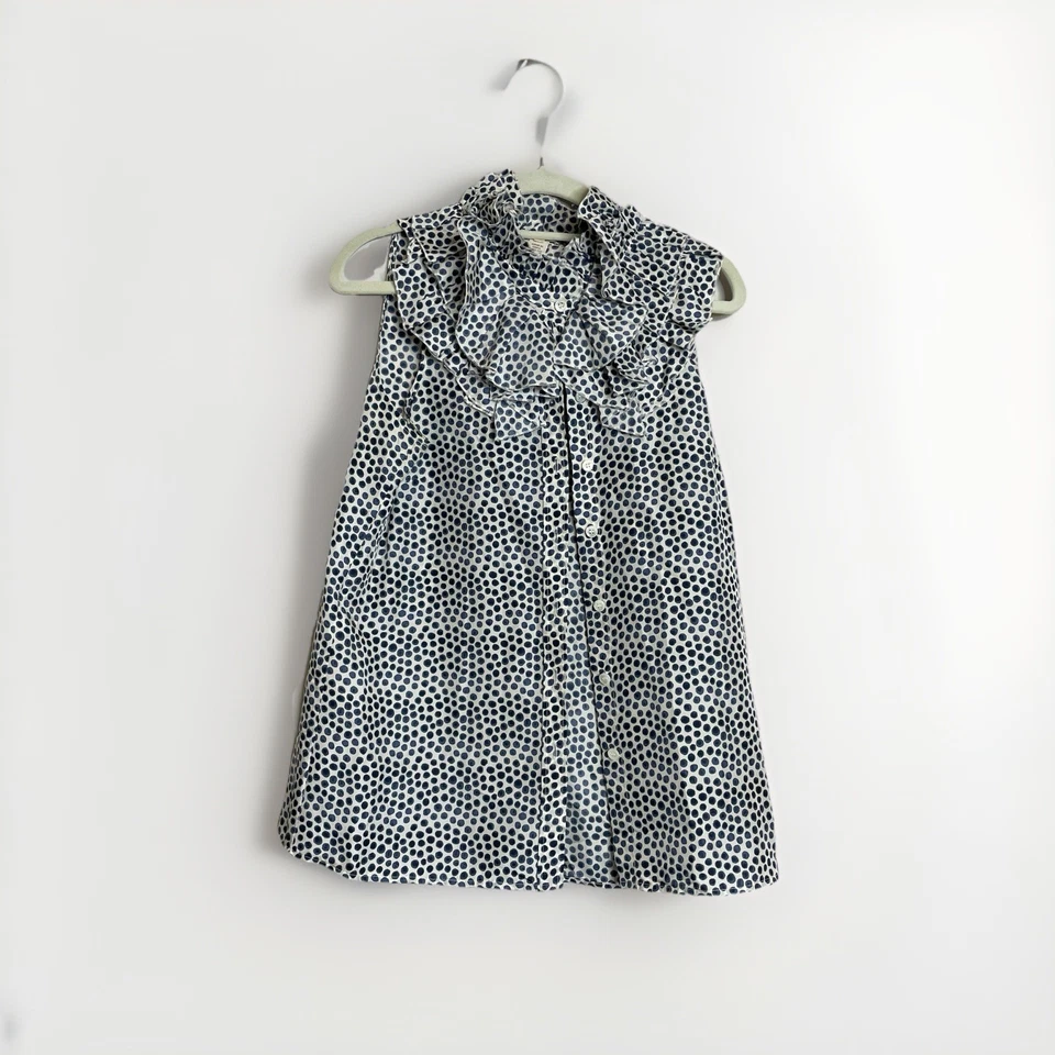 J. Blusa Top Crew Para Mujer Seda Volantes Cuello Estampado de Lunares Azul Sin Mangas Talla 4 Foto 1 de 4