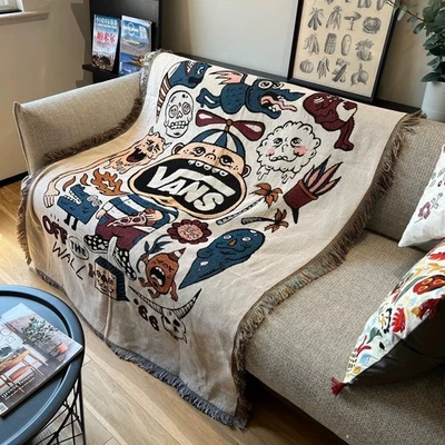 Vans Style Woven Doodle Throw Blanket, Cotton Blend—Single/Double Sizes - Image 1 of 4