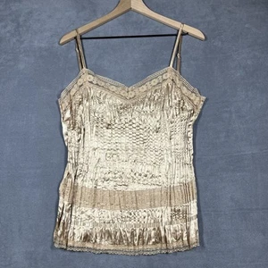 Apt. 9 Camisole Womens Large Gold Metallic Stretch Pleated Lace Trim Tank Top - Picture 1 of 6