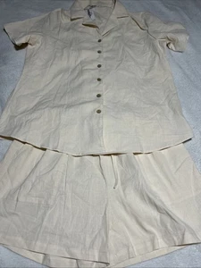 New With Tags Zeagoo Women’s  Size Large Beige 2 Piece Short Set 100% Cotton - Picture 1 of 6