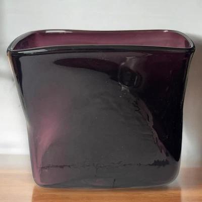 Vintage Murano Style heavy amethyst purple art glass rectangle large vase - image 1 of 4