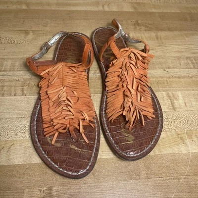 Sandalia Sam Edelman Gela Mujer Naranja Gamuza Flecos Plana T-Post Boho Festival 6.5 Foto 1 de 4