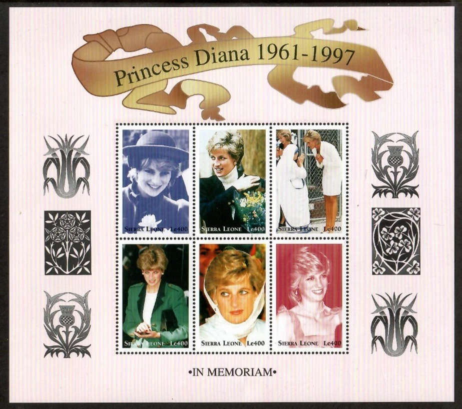 Sierra Leona 1998 - Princesa Diana - Hoja de 6 estampillas - Scott #2090 - MNH Foto 1 de 1
