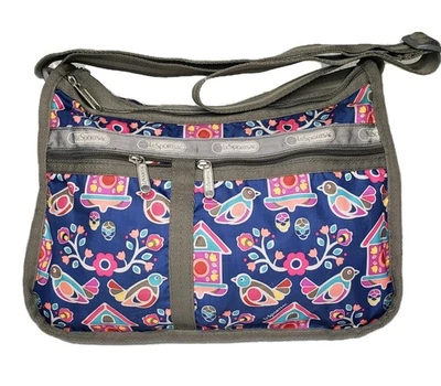 LeSportSac Crossbody Shoulder Everyday Bag Multicolor Birds Floral Strap Zippers - Image 1 of 4