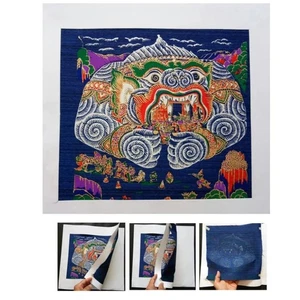 Handmade Thai Silk Screen Art Print Fabric Unframed Traditional Asian - Picture 1 of 12