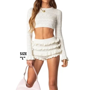 CUPSHE Women Y2K Aesthetic Layered Ruffle Shorts Set Hollow Out Crochet XL - Picture 1 of 7