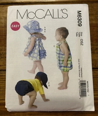 Mccall’s M6309 Infant S-M-L-XL Romper/Dress/Hat Pattern Uncut 2011 - Image 1 of 2