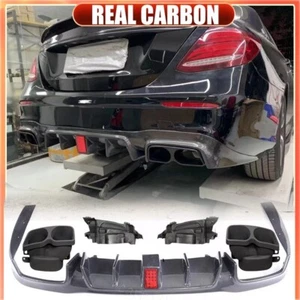 For Benz W213 E Class E63 Carbon Fiber Rear Bumper Diffuser Lip Exhaust Tips - Picture 1 of 16