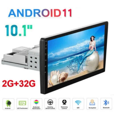 10.1" Android 11 Car Stereo Radio GPS Navi WiFi FM BT Single 1 DIN Player 2+32GB - Image 1 of 4