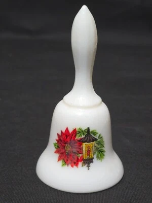 Vintage WESTMORELAND 5.25" Glass Bell Hand Painted Lamp & Flower On Milk White - Image 1 of 4