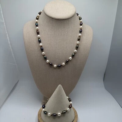 Beautiful Multi Colored Genuine Pearl 19” Necklace & 8” Bracelet Set - Image 1 of 4