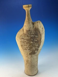 Epic 20” Mid-Century Brutalist Studio Art Pottery Petroglyph Vase DAVIS - Picture 1 of 14