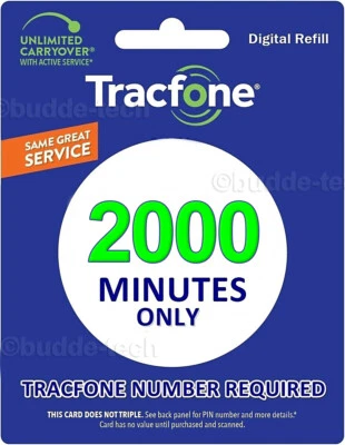 TracPhone Tracfone - 2000 Minutes only Airtime PIN # - For Smartphone Trackphone - Image 1 of 4
