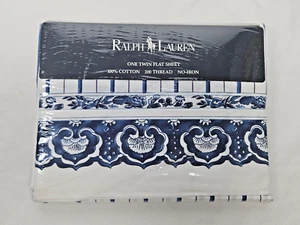 NOS Ralph Lauren Flat Sheet TWIN 200 THREAD Jonquil Blue FACTORY SEALED - Picture 1 of 5