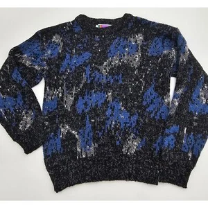 Vintage Sweater Graphix Boy's Size 12-14 Black, Blue, and White Sweater - Picture 1 of 5