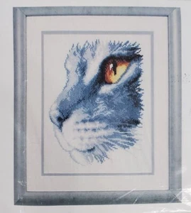 Vervaco Kit punto croce punto ago gatto grigio e bianco #30.792 nuovo NOS 9x7" - Foto 1 di 3