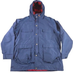 Vintage LL Bean Baxter Parka XL Blue Wool Flannel Lined Buffalo Plaid Hooded - Picture 1 of 9