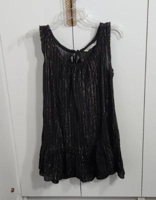 Vestido de Encubrimiento Trina Turk Talla S Negro Rayas Dorado Plata Metálico Mezcla de Seda Foto 1 de 4