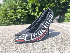 Balenciaga Stoff Leder Messer Logo spitz zulaufend Pumps EUR 38 |US 8 |UK5 - Bild 1 von 19