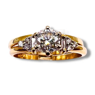 .70ct Natural Diamond Round Cut 14k Yellow Gold Engagement Ring Duo Wedding Set - Image 1 of 4