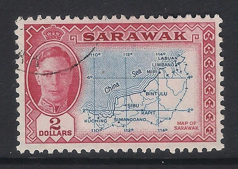 Sarawak 1950 sg184 $2 Map Fine Used A938 Cover