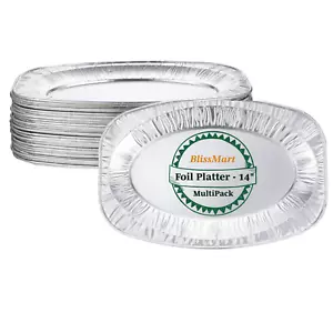 Large Disposable Aluminium Foil Serving Platters 14inch Serving Party Pack of 15 - Picture 1 of 6