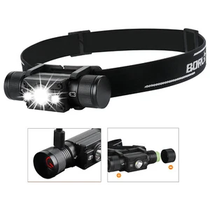 BORUiT LED Headlamp Head Torch Lamp USB Rechargeable Headlight Flashlight Light - Picture 1 of 20