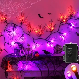9 Fuß 66 LED Halloween schwarze Girlande Weide Rebe Zweig Dekor mit Orange & Purp... - Bild 1 von 7